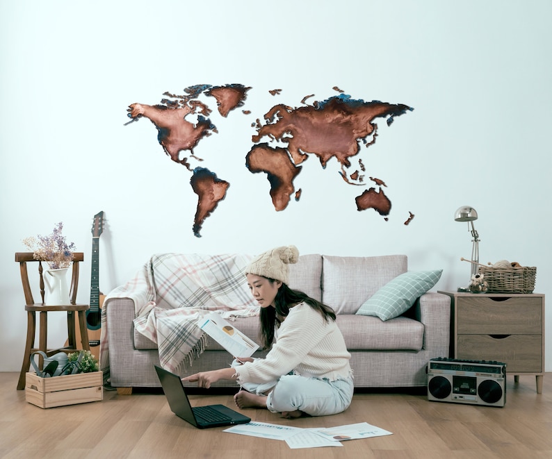 Wall Map Large Copper Metal World Map Copper Wall Art Home Etsy
