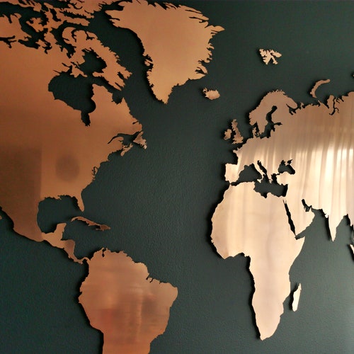 Copper World Map Unique Wall Decoration. Metal Wall Art Etsy