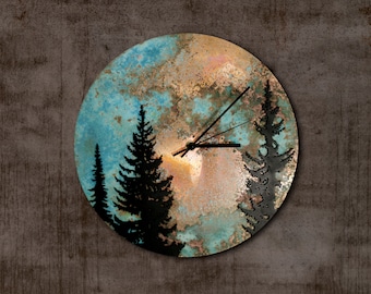 Copper wall clock. Forest Wall Clock. Home Decor Pure Copper. Patina Copper Wall Clock. Trees Decor. Forest Wall Art. Artistic Wall Clock