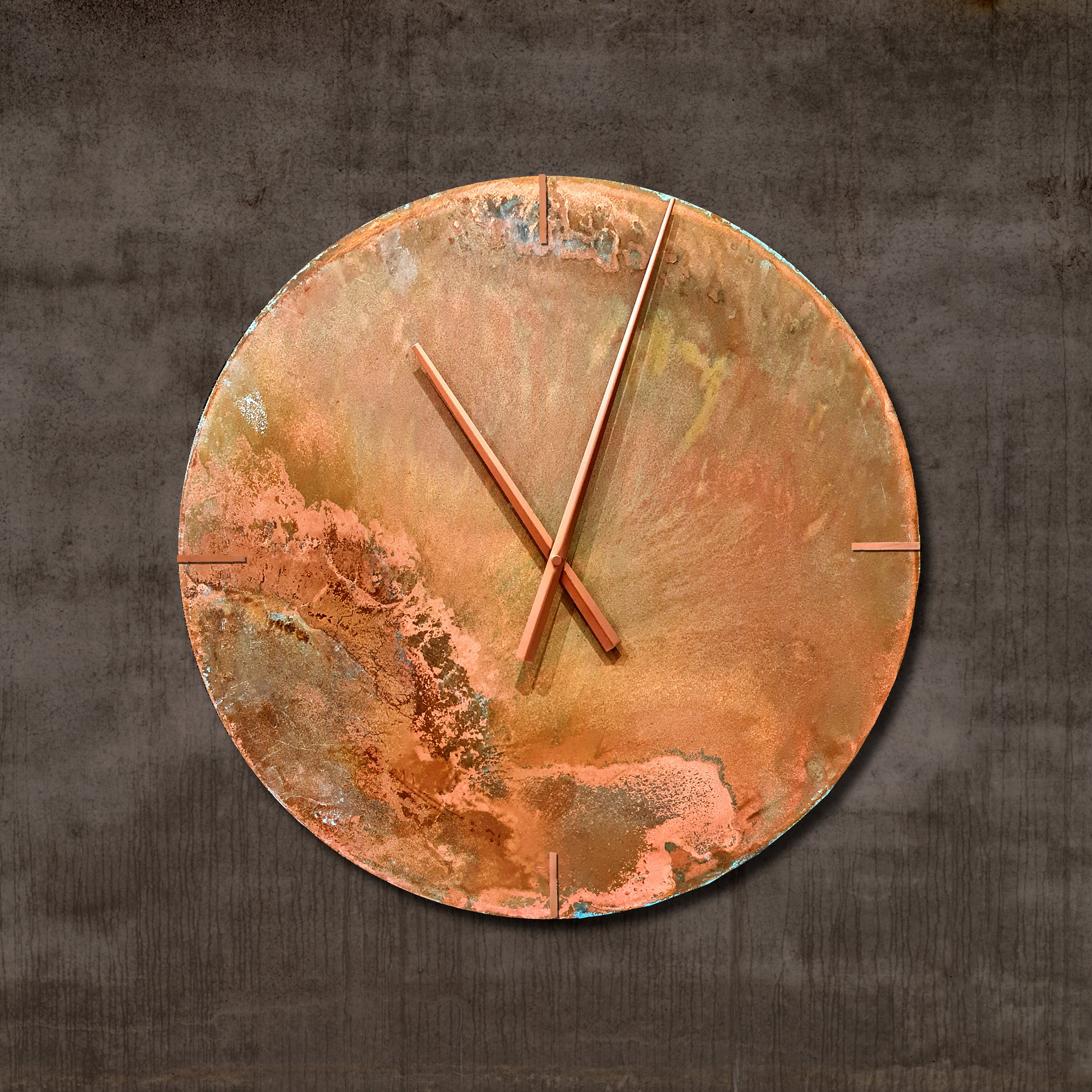 Wall Clock Round Industrial Clock Copper Patina image