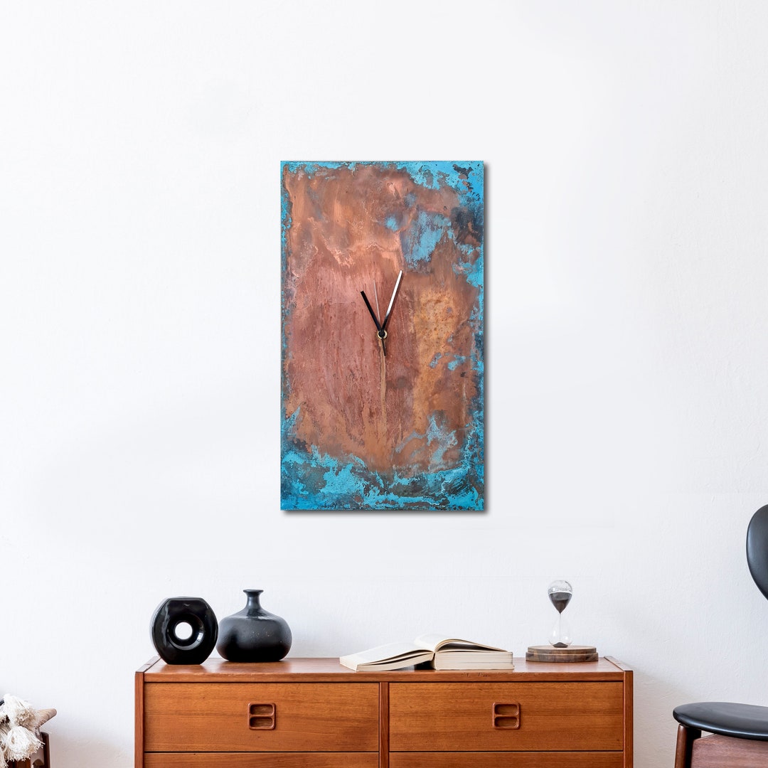 Copper Wall Clock. Rectangular Vintage Wall Clock. Copper Wall Art