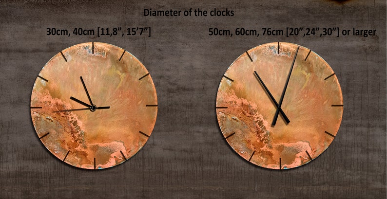 Horloge Murale Ronde, Horloge Industrielle Cuivre Patine. Art mural en cuivre, grande horloge couleur cuivre, horloge en cuivre brut. Décoration murale. Cadeau Cuivre 12 black pointers
