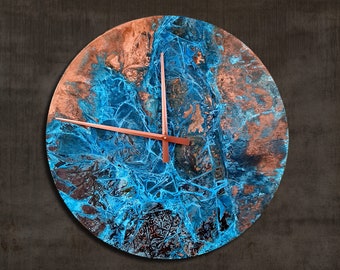Patina Copper Wall Clock, Extra Large 30 inches Clock, Handmade Copper Clock, Artistic Wall Clock, Housewarming Gift, Metal Wall Art, Copper