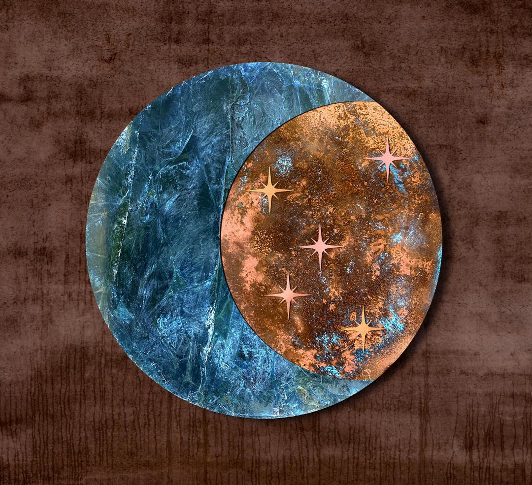 Moon Copper Wall Art, Metal Wall Decor Blue Patina, Moon and Stars ...