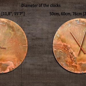 Horloge Murale Ronde, Horloge Industrielle Cuivre Patine. Art mural en cuivre, grande horloge couleur cuivre, horloge en cuivre brut. Décoration murale. Cadeau Cuivre 4 copper pointers