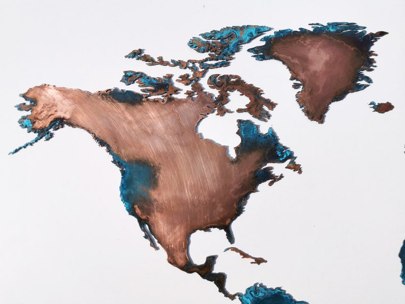 Wall Map Large Copper Metal World Map Copper Wall Art Home Etsy