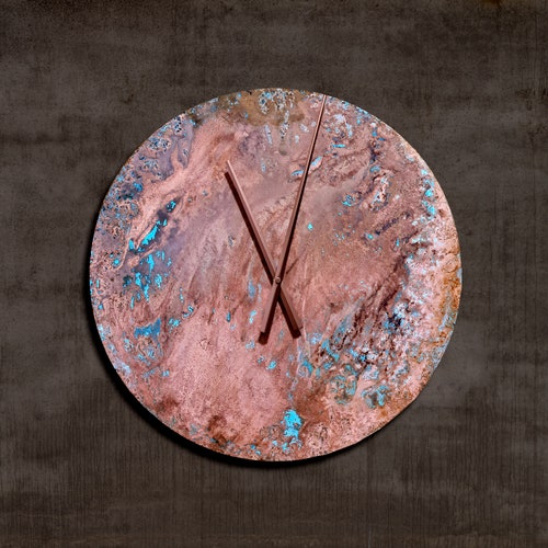 Wall Clock Copper Art Round Patina Copper Clock Artistic Etsy