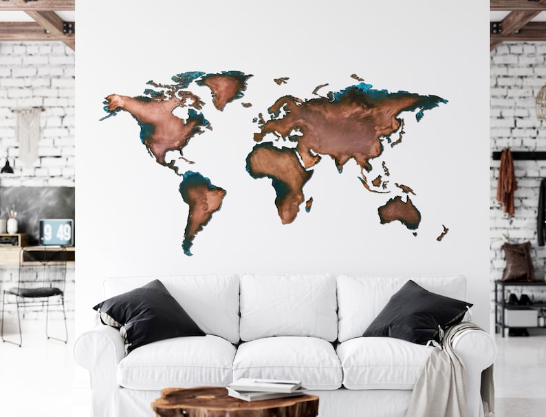 Copper World Map. Map Wall Decor. Copper Wall Art. Large Worl Etsy