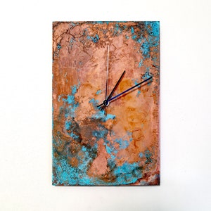 Artistic wall clock. Copper Clock Rectangular shape. Patina Copper wall art. Home decor. Metal wall decor. Modern wall clocks