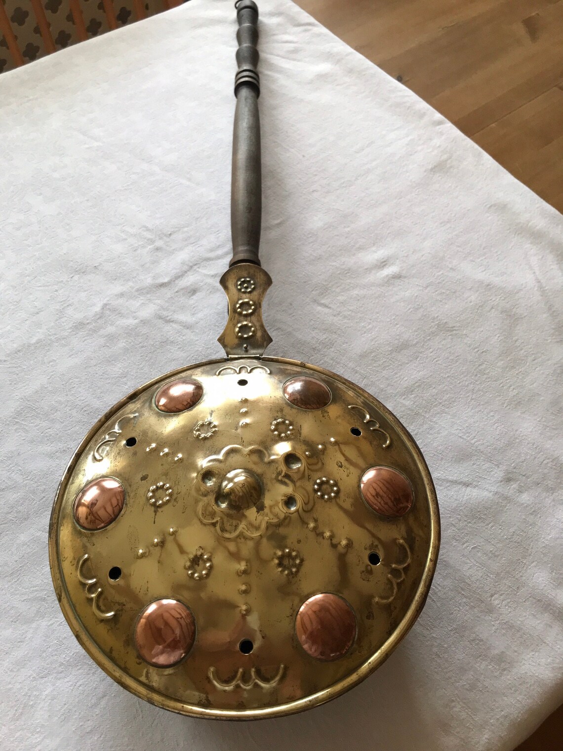 Antique Copper and Brass Bed Warmer With Unusual Decorative Etsy UK