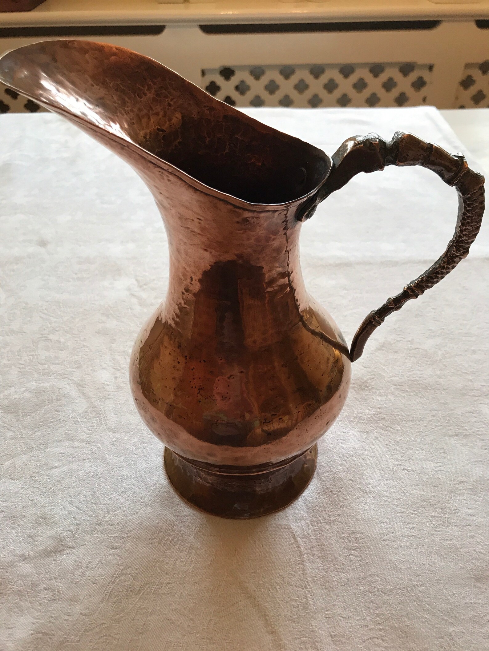 ANTIQUE COPPER PITCHER Rare Shaped Handmade Copper Pitcher With Ornate