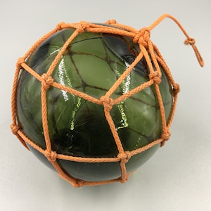 Huge Thick Green Glass Vintage Fishing Float Rope Net Nautical Ball Globe  Blown