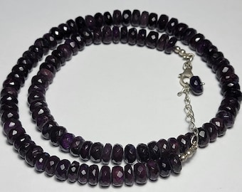 Sugilite Bead Necklace 7x5mm Rondelles 16” Sterling Silver Clasp 42 grams