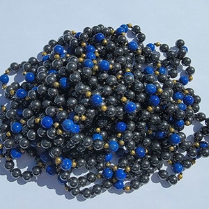 Handmade beaded Lapis Lazuli and Hematite necklace about 24&quot; no clasp