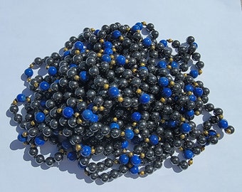 Handmade beaded Lapis Lazuli and Hematite necklace about 24" no clasp