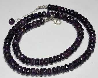Sugilite Bead Necklace 7x5mm Rondelles 16” Sterling Silver Clasp 33.94 grams