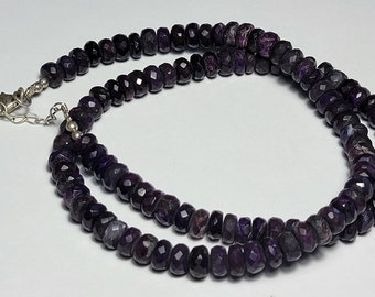 Sugilite Bead Necklace 7x5mm Rondelles 16” Sterling Silver Clasp 32.92 grams