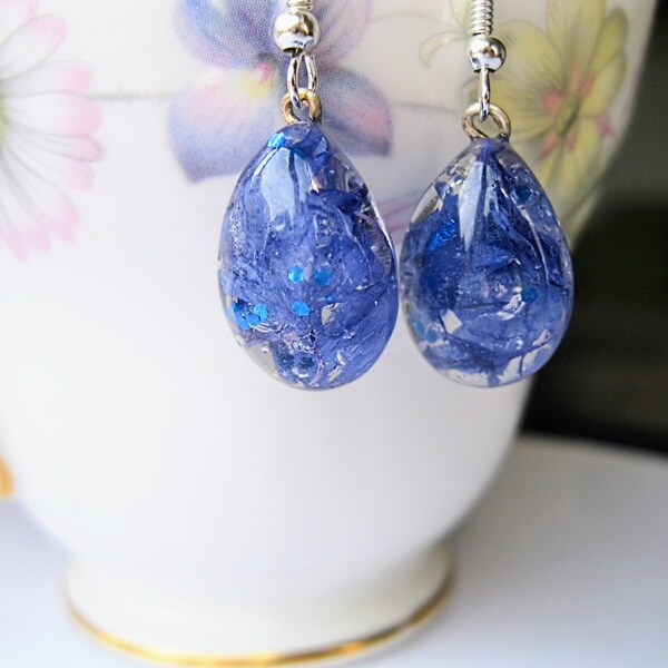 Cornflower Necklace in 925 Sterling Silver and Lapis Lazuli, Flower