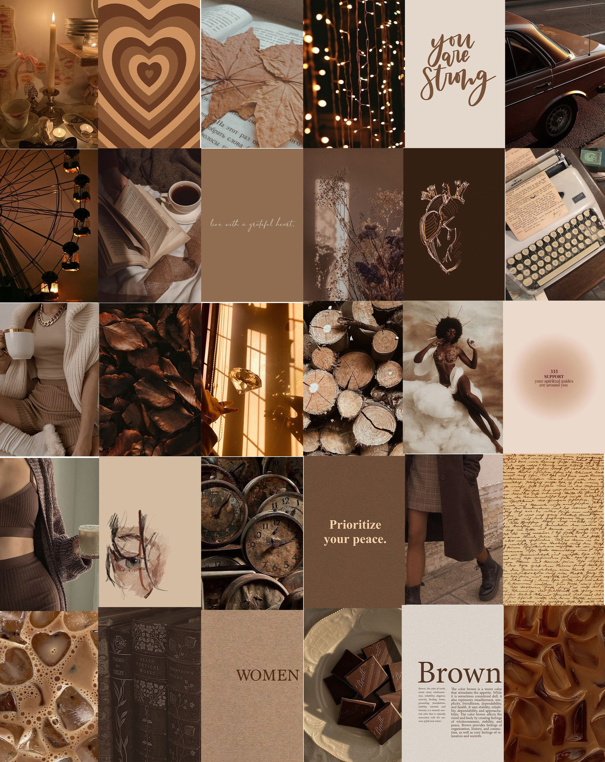 108 PCS Fall Brown Aesthetic Wall Collage Kit Neutral - Etsy