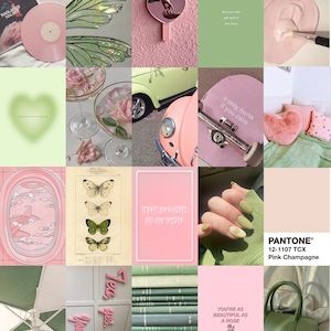 108 PCS Sage Pink Wall Collage Kit Matcha Pink Aesthetic Photo Collage ...