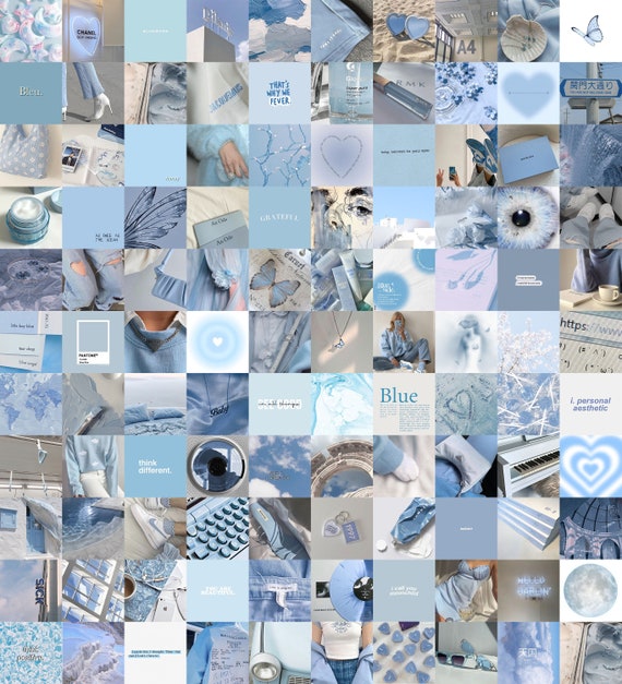 110 Pcs Baby Blue Wall Collage Kit Soft Blue Aesthetic Etsy Israel