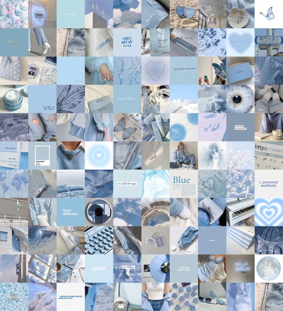 110 PCS Baby Blue Wall Collage Kit Soft Blue Aesthetic Photo