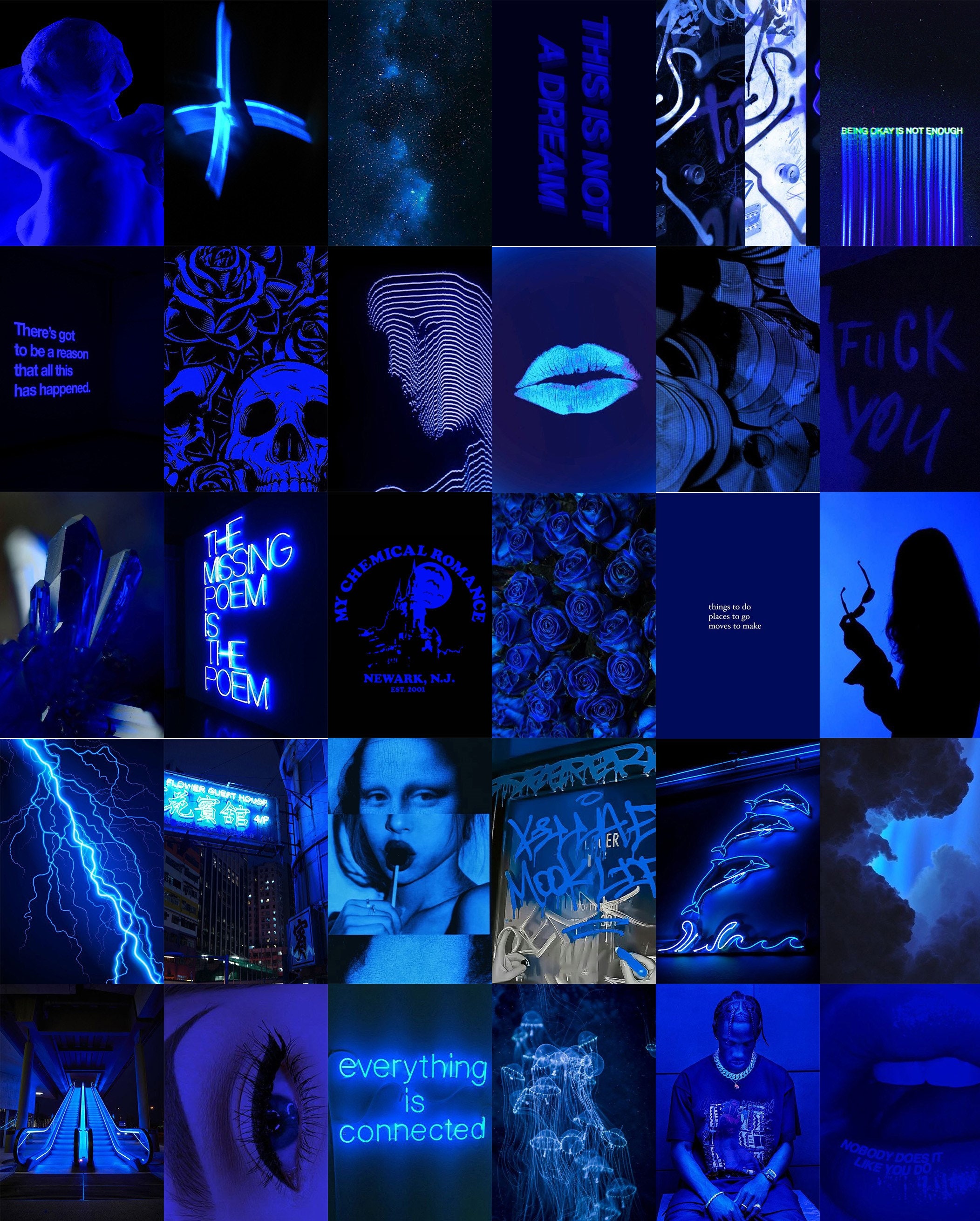 Boho Aesthetics Wall Collage Kit 50Pcs Neon Blue Teal 4x6 Room Decor ...