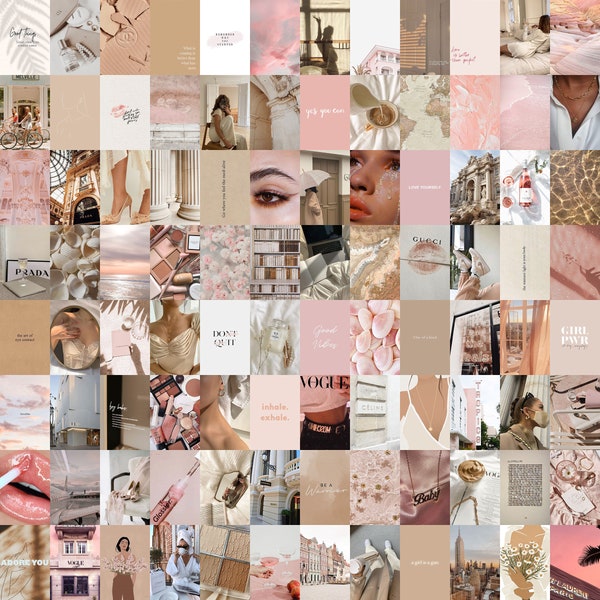 120 PCS | Nude Boujee Wall Collage Kit | Rose Cream Aesthetic Photo Collage | Beige Pink Pictures Room Decor (DIGITAL DOWNLOAD) 4x6 Size