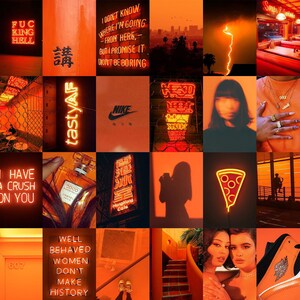 100 PCS Orange Wall Collage Kit Neon Orange Aesthetic Photo Collage ...