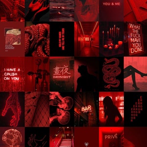100 PCS Dark Red Wall Collage Kit Red Aesthetic Photo Collage Red Black ...