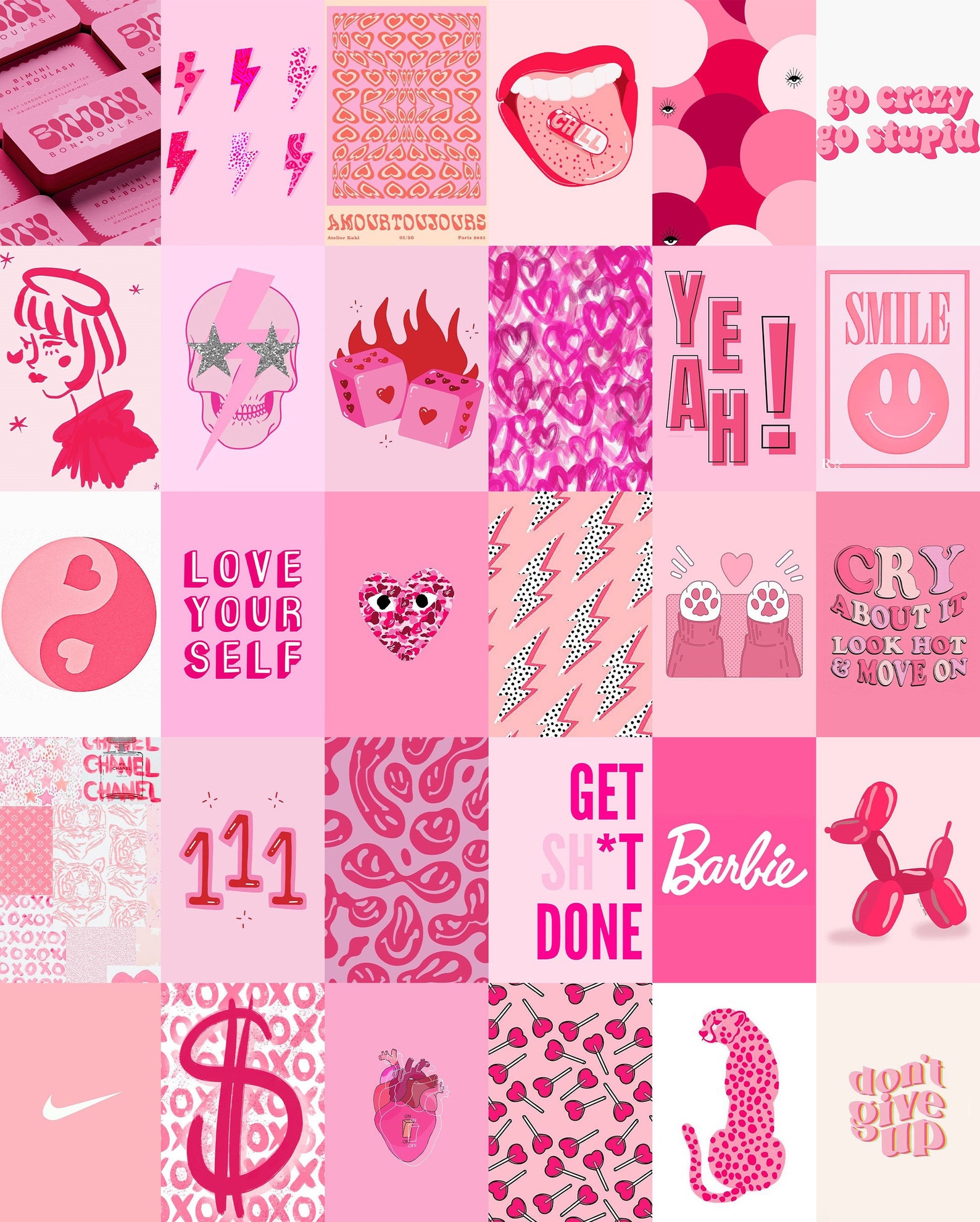 100 PCS Pink Preppy Wall Collage Kit Pink Poster Collage - Etsy