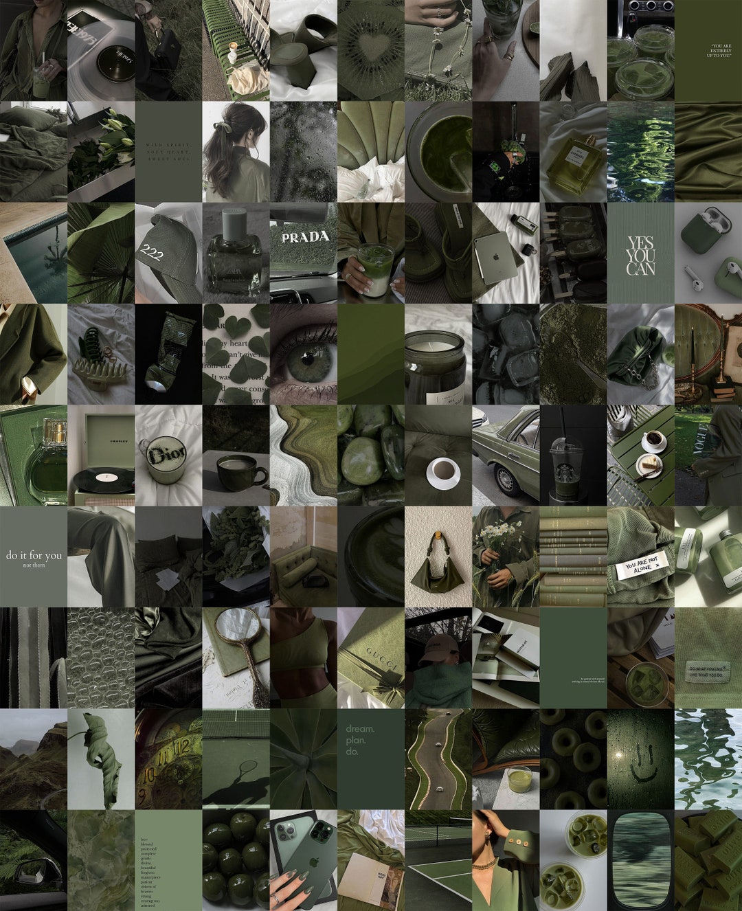 100 PCS Olive Green Photo Collage Kit Green Photo Collage Dark Green
