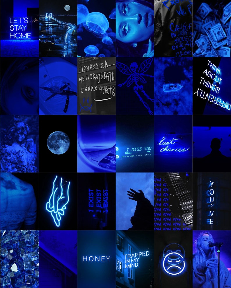 110 PCS Blue Wall Collage Kit Neon Blue Aesthetic Photo - Etsy