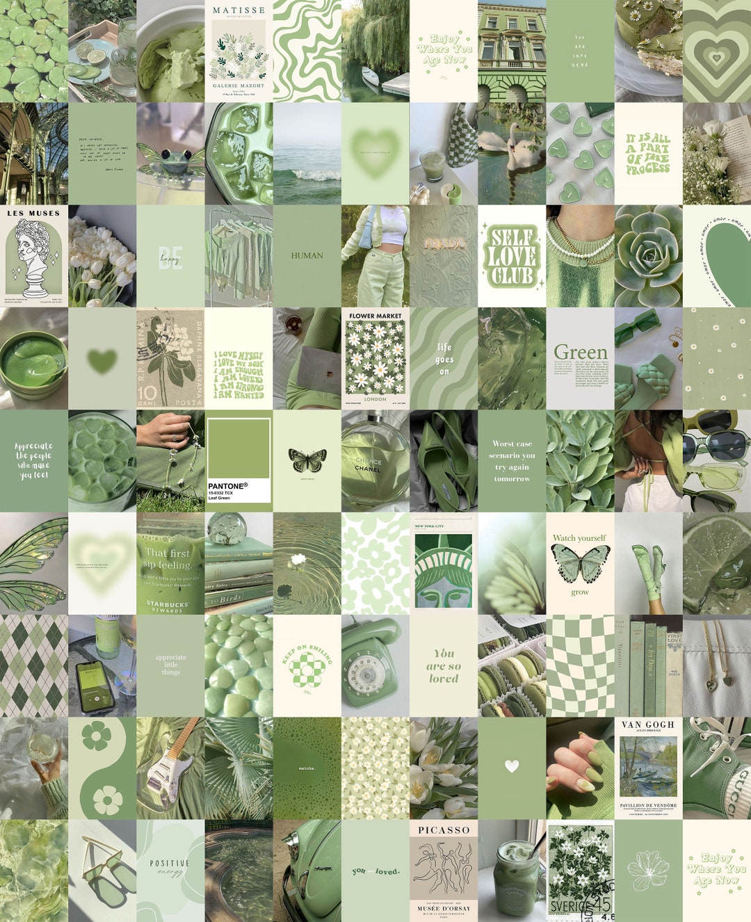 100 PCS Sage Green Wall Collage Kit Sage Aesthetic Soft - Etsy