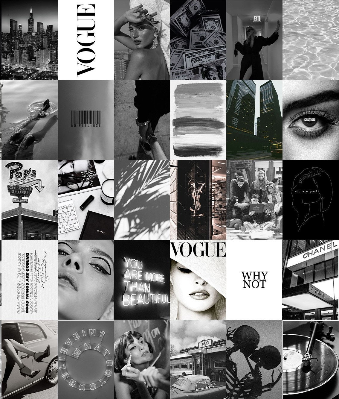 120 PCS Black and White Boujee Wall Collage B&W Aesthetic - Etsy