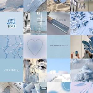 110 PCS Baby Blue Wall Collage Kit Soft Blue Aesthetic Photo Collage ...