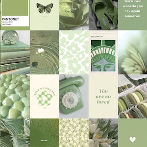 100 PCS Sage Green Wall Collage Kit Sage Aesthetic, Soft Botanical ...