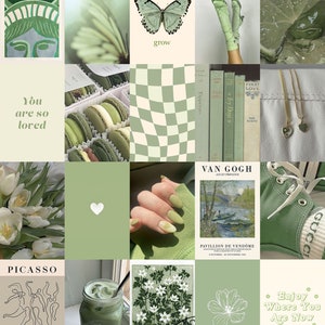 100 PCS Sage Green Wall Collage Kit Sage Aesthetic, Soft Botanical ...