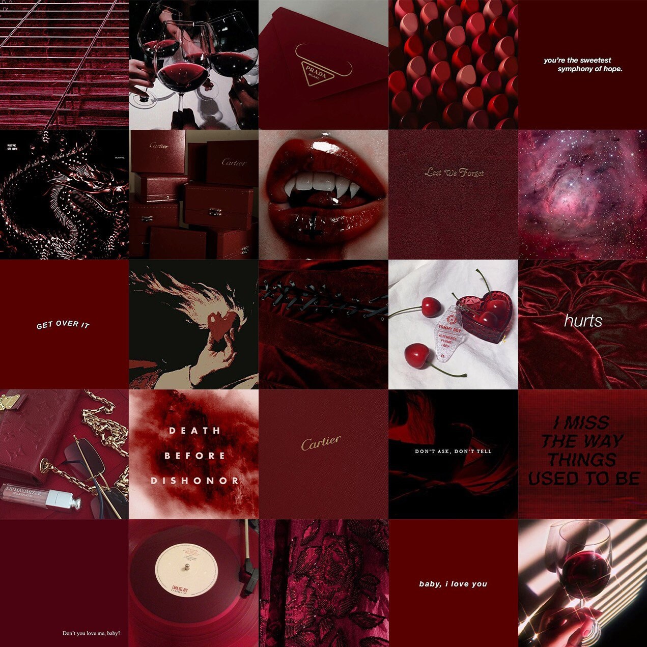 90 Pcs Dark Red Wall Collage Kit Burgandy Aesthetic Photo Etsy Ireland