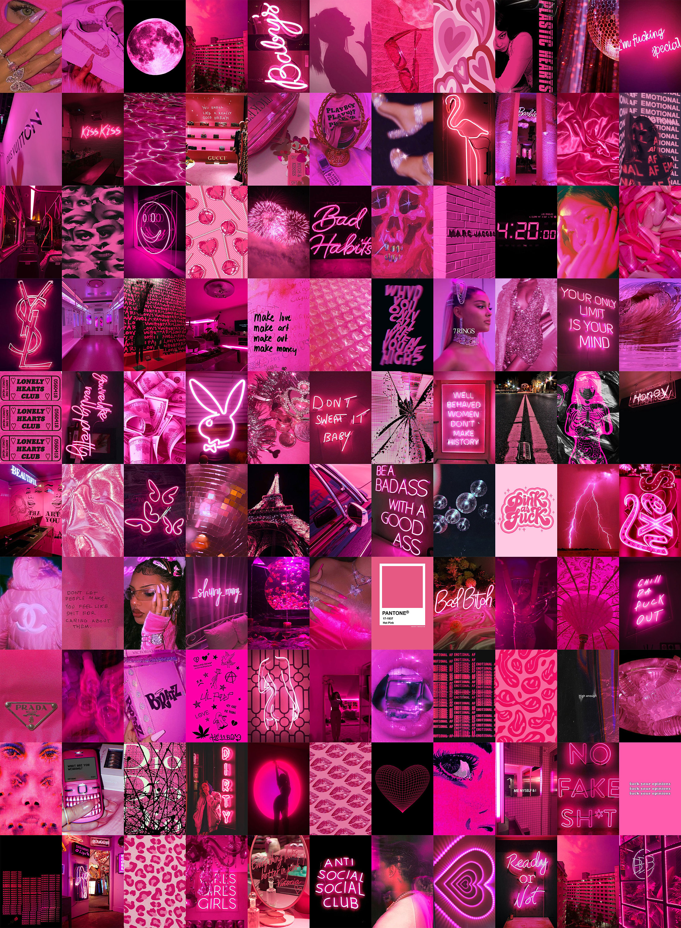 Neon Pink Wall Collage Kit DIGITAL, Hot Pink Aesthetic Room Decor, Teen  Bedroom, Teen Girl Gift, Photo Collage Kit, Pink Dorm Decor Wall Art 