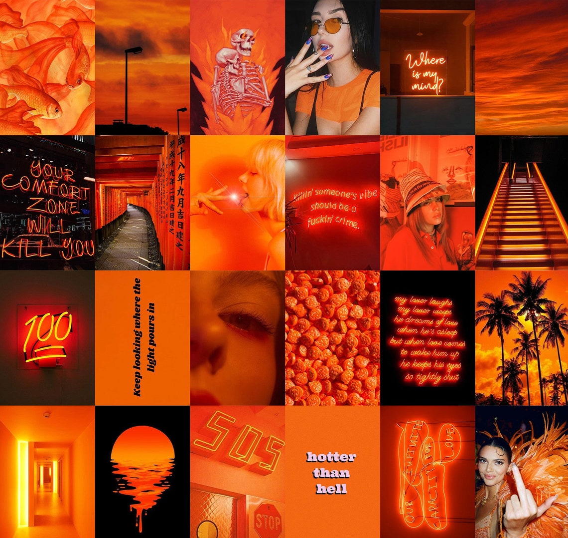 100 PCS Orange Wall Collage Kit Neon Orange Aesthetic - Etsy
