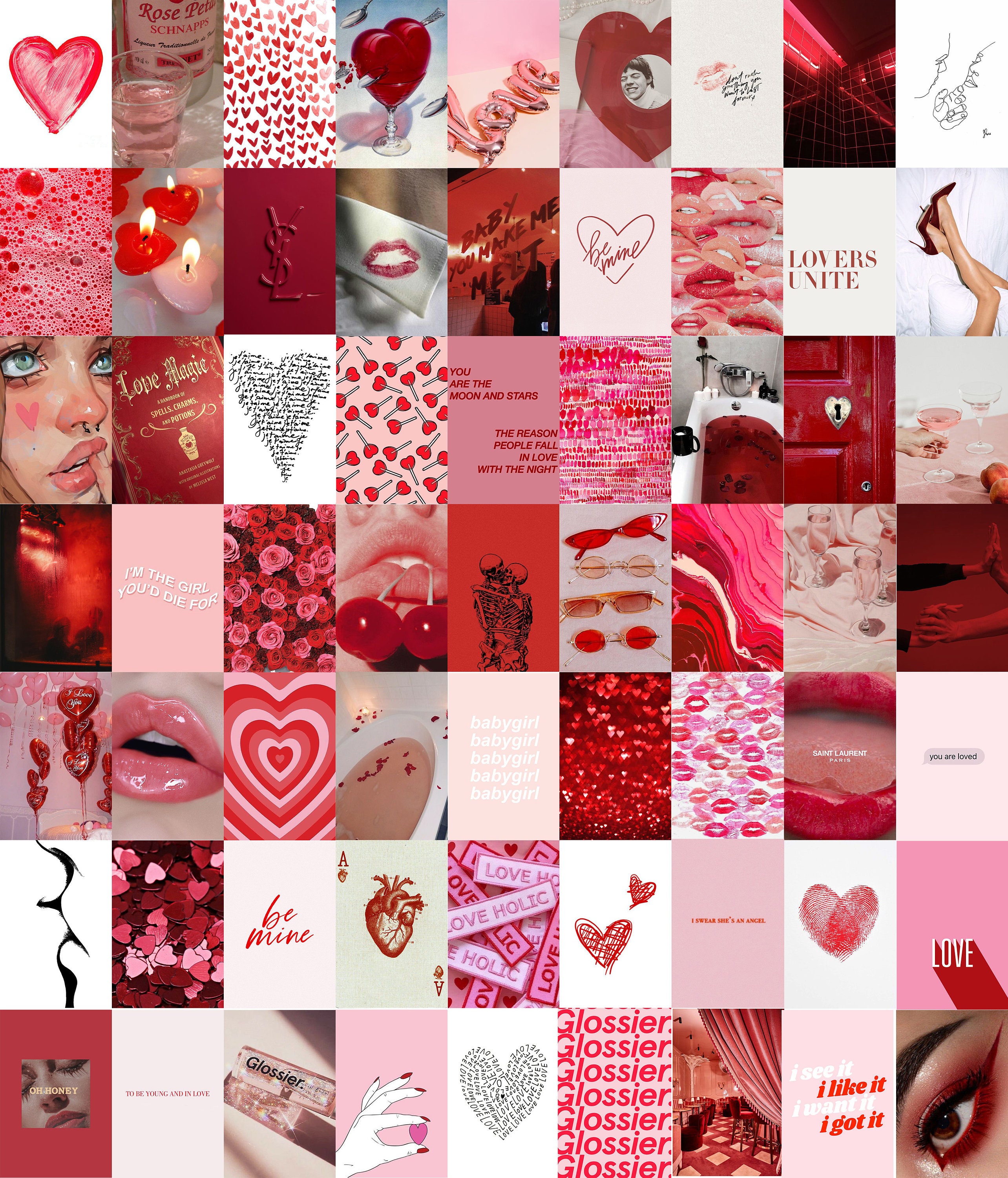Bộ sưu tập treo tường Tình nhân 65 món với màu sắc Hồng và Đỏ sẽ là lựa chọn hoàn hảo cho những ai yêu thích sự lãng mạn và đáng yêu. Đến từ Etsy, bộ sưu tập này sẽ làm cho không gian phòng bạn trở nên ấm áp và đẹp đẽ hơn bao giờ hết.