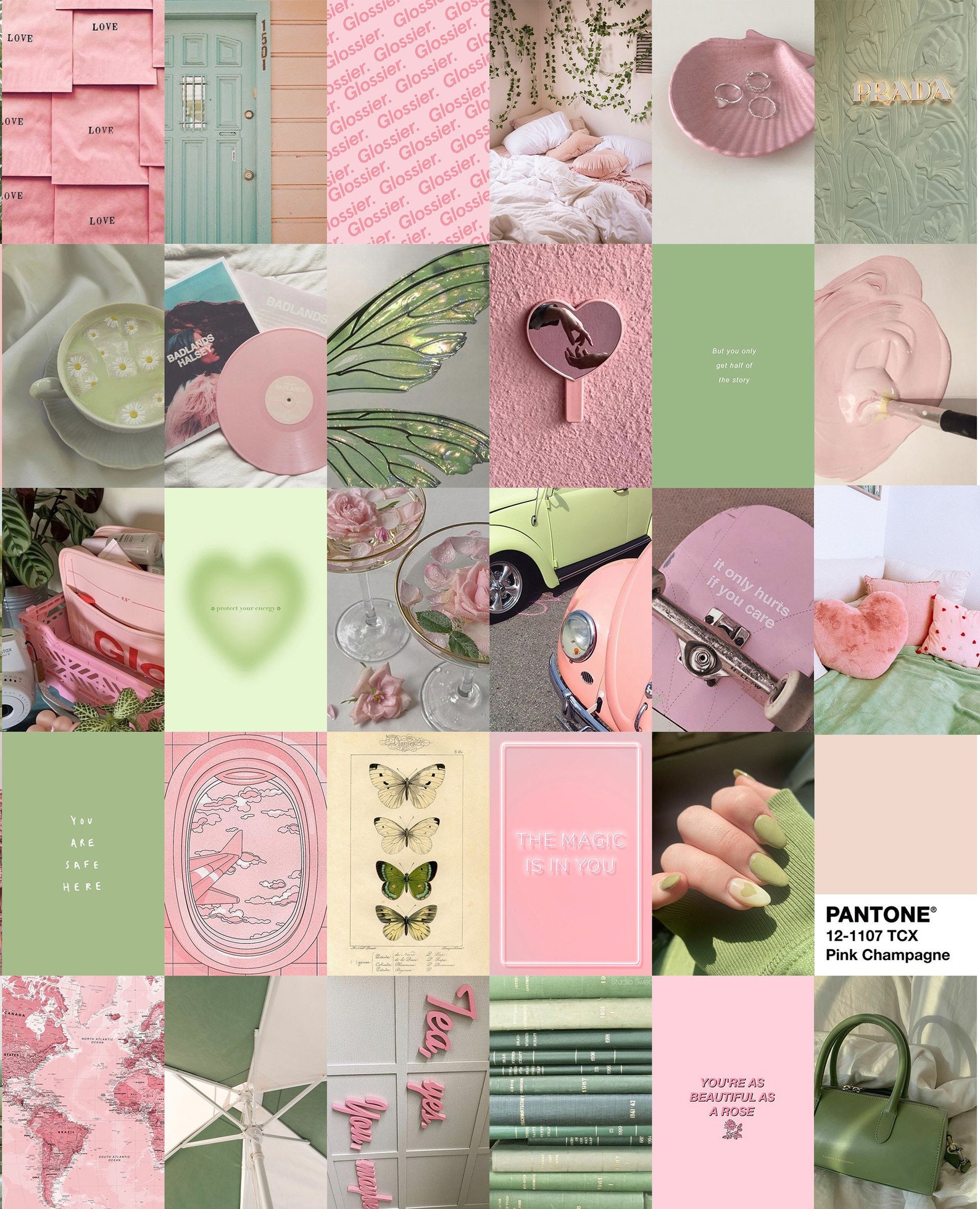 108 PCS Sage Pink Wall Collage Kit Matcha Pink Aesthetic - Etsy UK