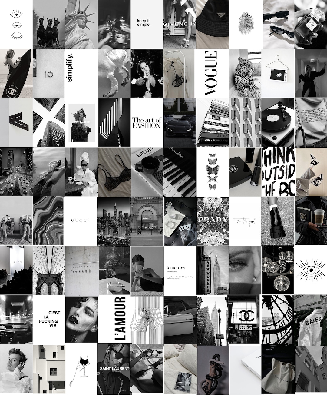 80 PCS | Black and White Aesthetic Wall Collage Kit | Trendy Aesthetic Black Photo Collage | Minimalist Pinterest Inspired Wall Collage Kit