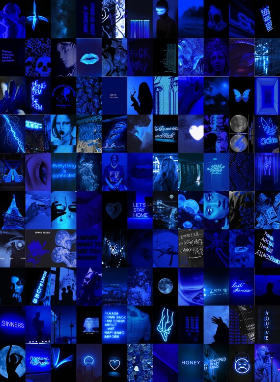 110 PCS Neon Blue Wall Collage Kit Dark Blue Photo Collage Blue