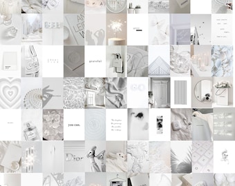 100 PCS | White Wall Collage Kit | White Clean Aesthetic Photo Collage | White Pictures Room Decor | White Aesthetic Wall Photo Collage