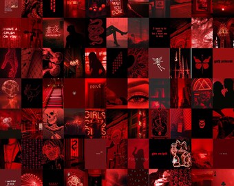 100 Pcs Dark Red Wall Collage Kit Red Aesthetic Photo Etsy Hong Kong