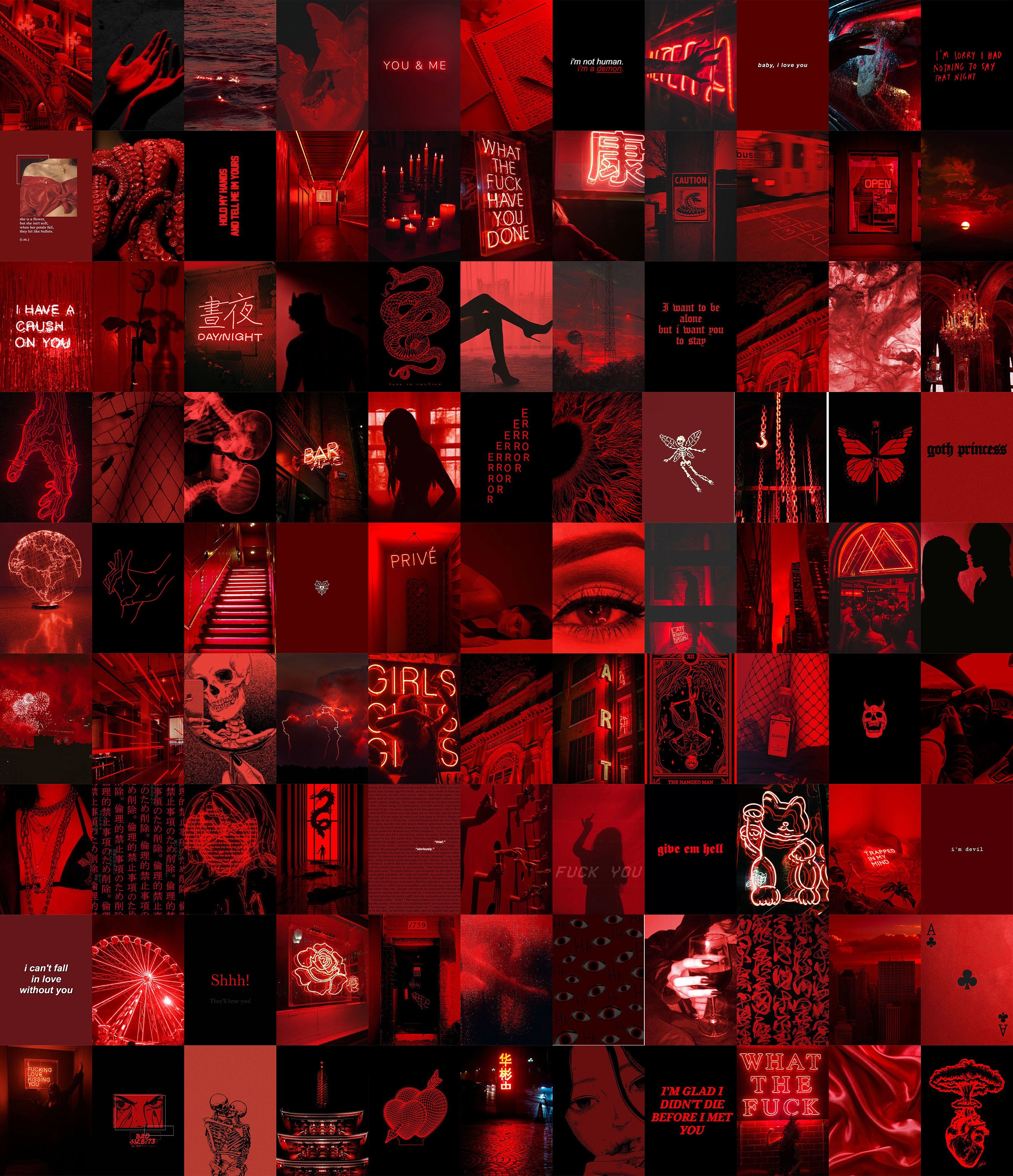 100 PCS Dark Red Wall Collage Kit Red Aesthetic Photo Collage Red