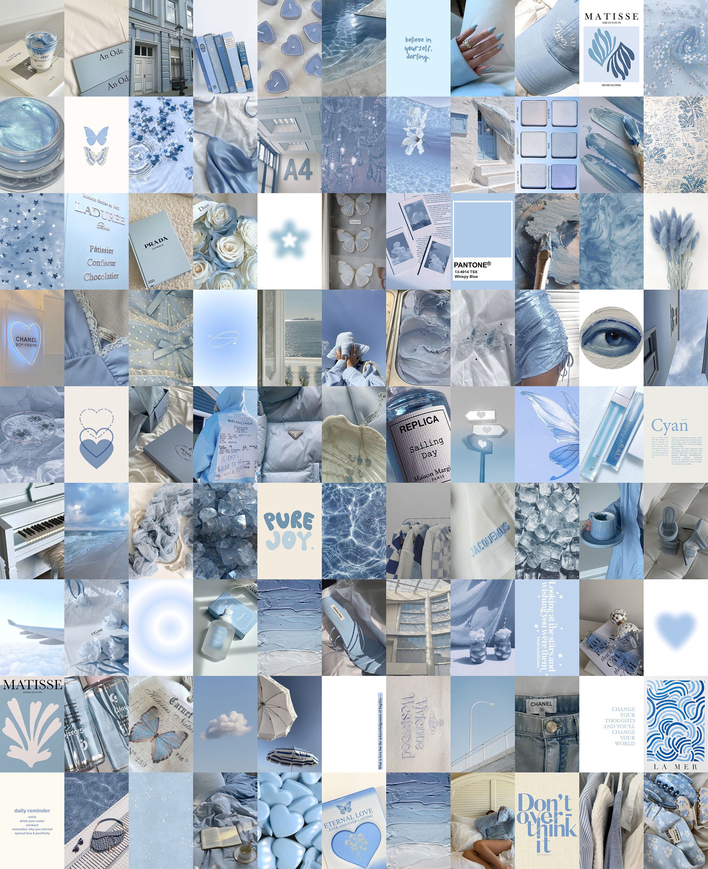 100 PCS Baby Blue Wall Collage Kit Pastel Blue Photo 