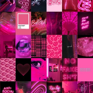 110 PCS Hot Pink Boujee Wall Collage Kit Neon Pink Aesthetic Photo ...